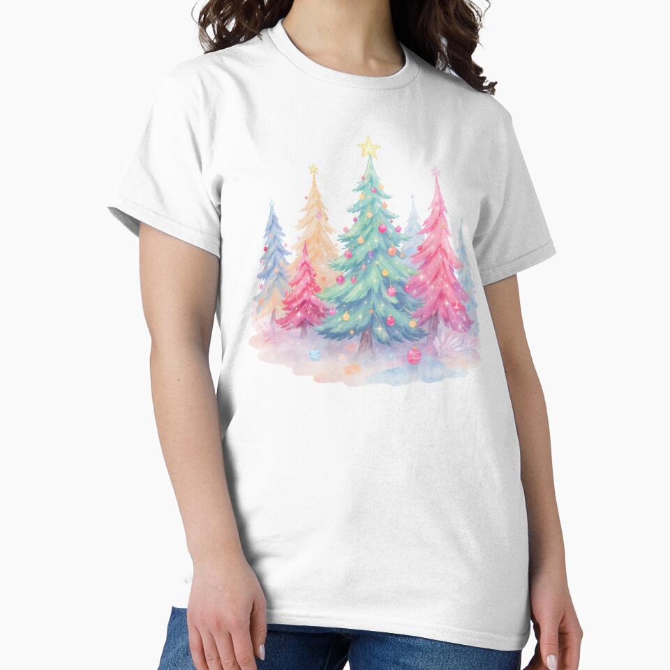 Pastel Christmas Tree Watercolor by RiffCoDesigns