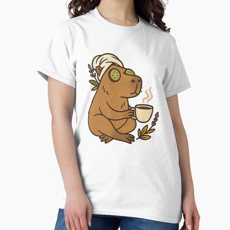 Spa Day Capybara – Cute Relaxing Rodent with Coffee, Towel & Cucumber Eyes | Funny Sublimation & Sticker Art by Memorph