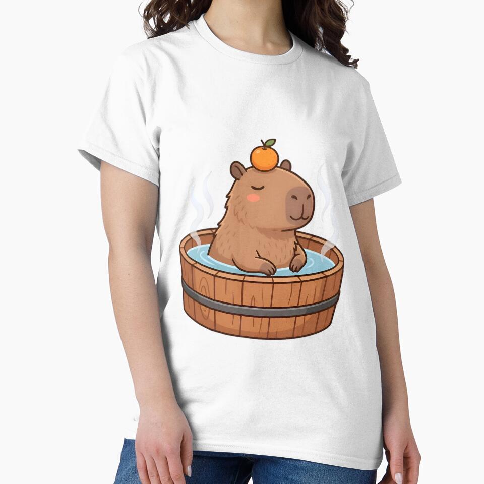 Chill Zen Capybara - Meditating in Warm Water with Orange by AlanyaArtX