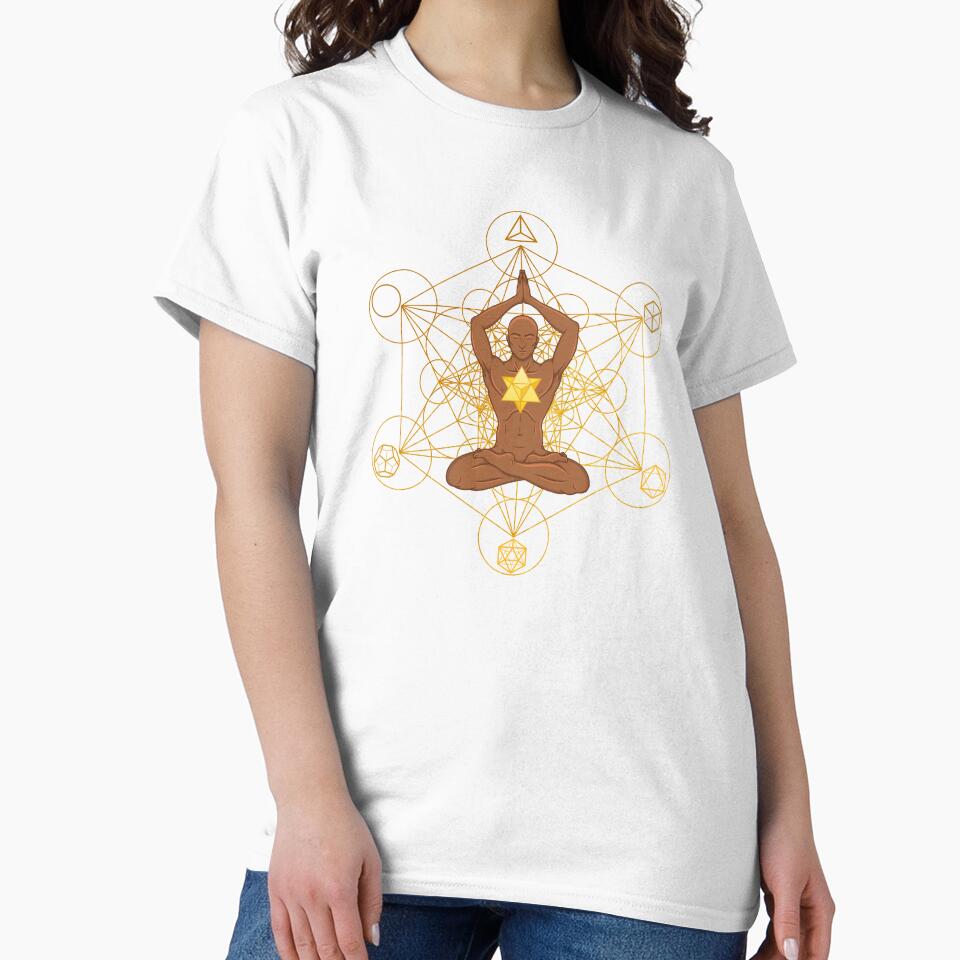 Meditating Man with Merkaba and Sacred Geometry | Spiritual Yoga Art by MJ Koldewyn