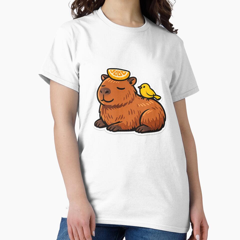 Unbothered Capybara With Orange Slice and Bird by eignvalue