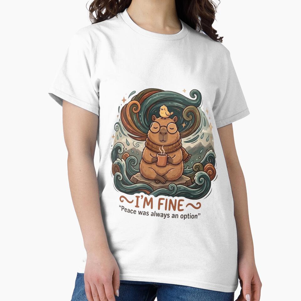 Cute Zen Capybara Sticker – I'm Fine, Peace Was Always an Option – Meditation Animal Humor by DoodleDashWorld