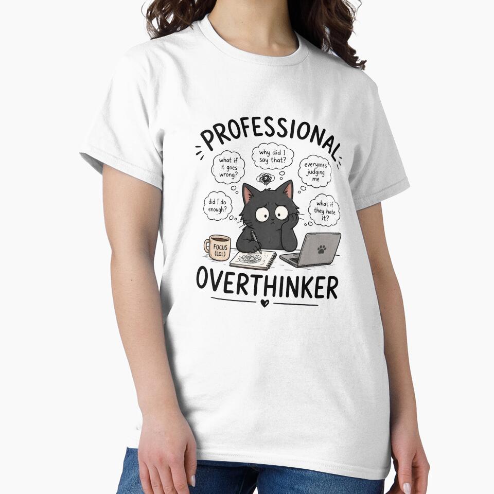 Professional Overthinker Funny Black Cat Design by INVITOARTE
