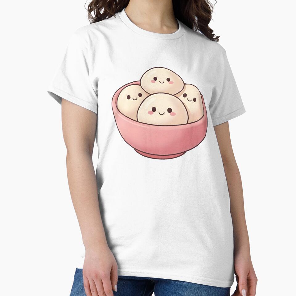 Four Cute Kawaii Dumplings in Pink Bowl – Pastel Food Illustration by EmeraldeaArt
