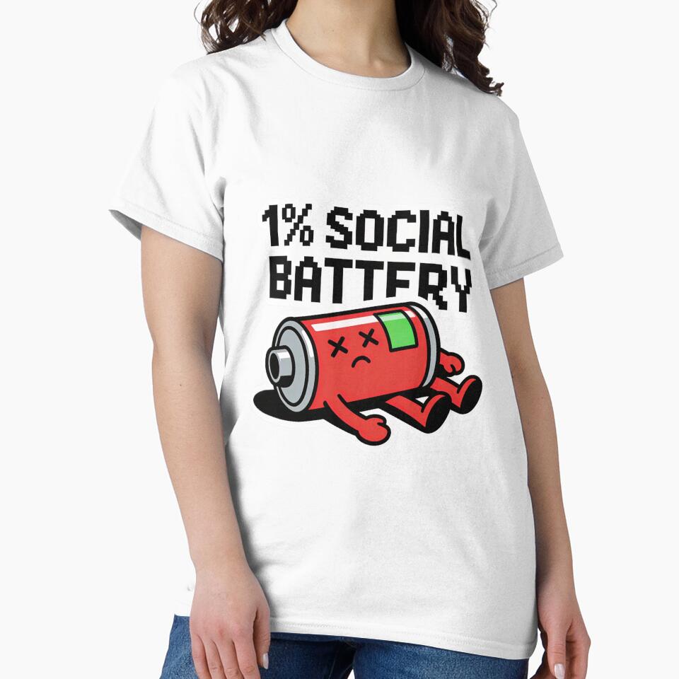1% Social Battery – Funny Low Energy Meme Battery Cartoon by IODesignsofficial