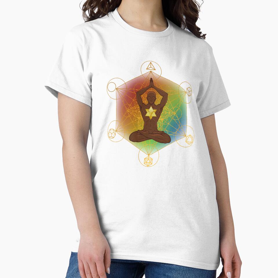 Rainbow Sacred Geometry Meditating Man with Merkaba | Rainbow Chakra Spiritual Art by MJ Koldewyn