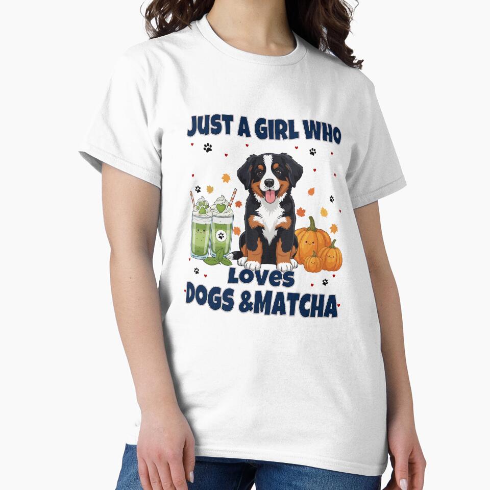 Just a Girl Who Loves Dogs & Matcha – Bernese Mountain Puppy Cute Cartoon by The Real Life Symphony