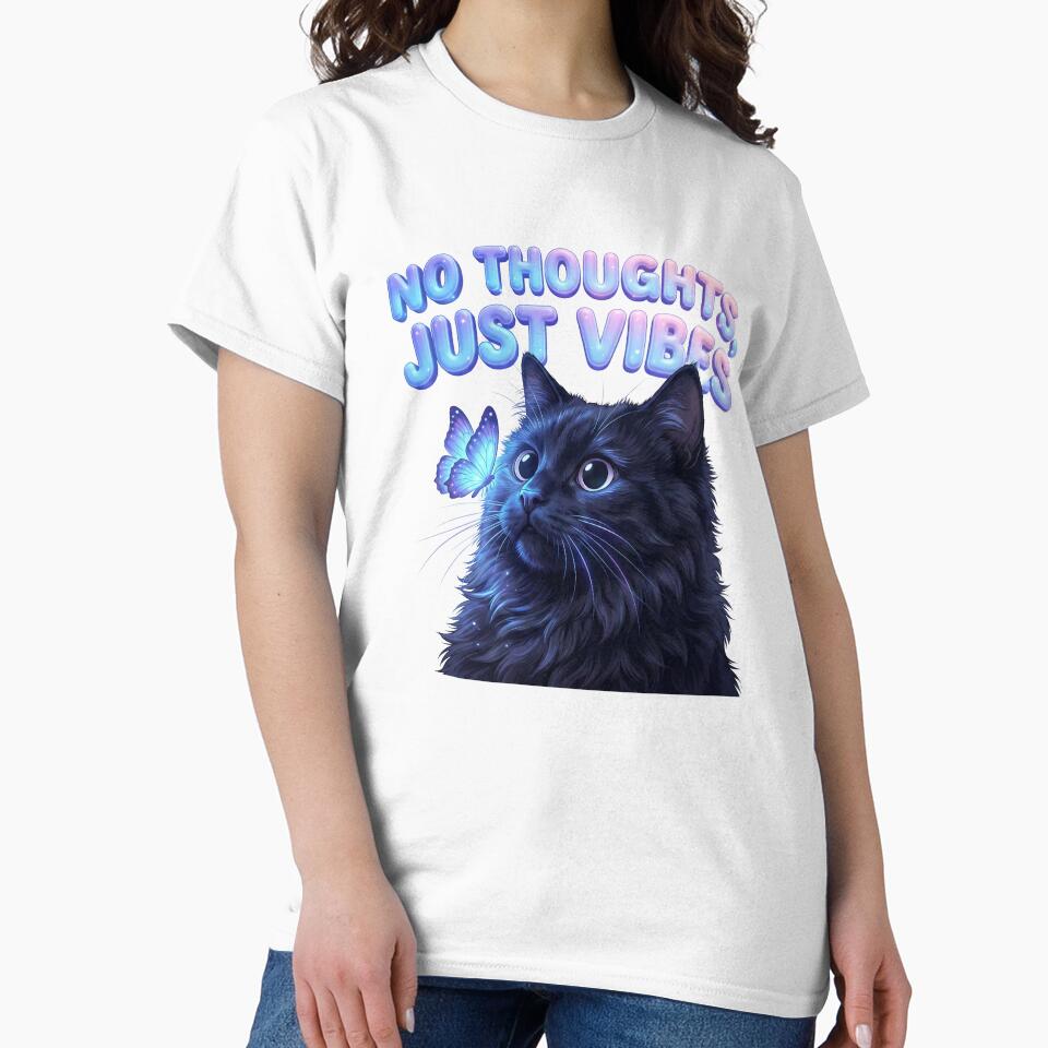 No Thoughts Just Vibes Cute Black Cat Meme by DigitalAnnaBanana