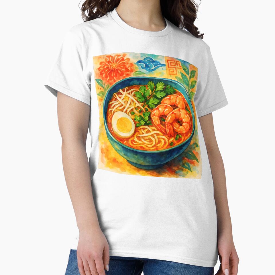 Watercolor Laksa Noodle Soup Illustration by EmeraldeaArt