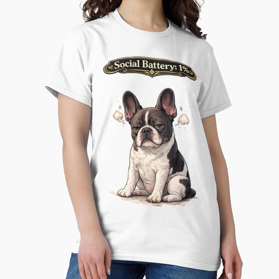 Social Battery 1% French Bulldog – Introvert Funny Dog Meme Sticker by Frenchie Fever
