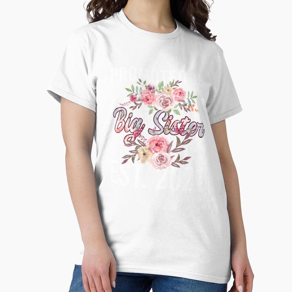 Promoted to Big Sister Est. 2021 Pregnancy Announcement Tee Pregnant Mom Parenting Baby Announcement Gender Re by shirti