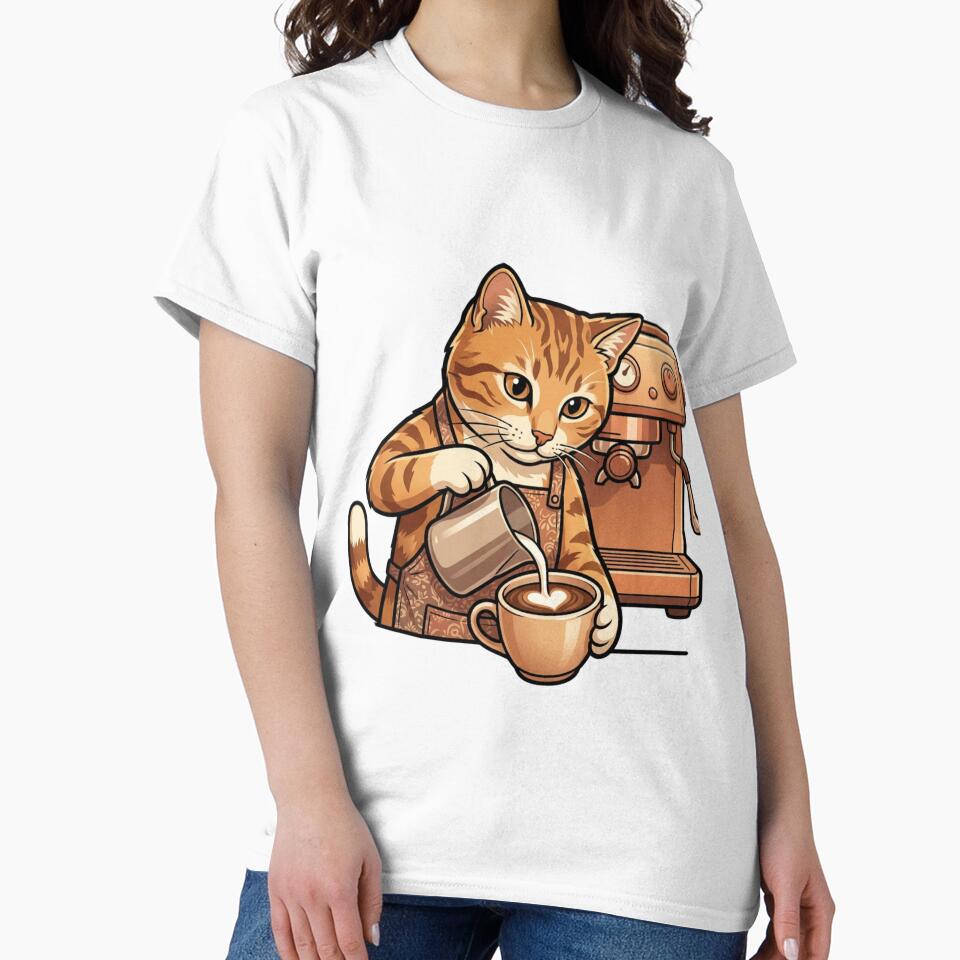 Kawaii Orange Cat Barista Making Latte Art Coffee Lover Gift by HappySproutArt