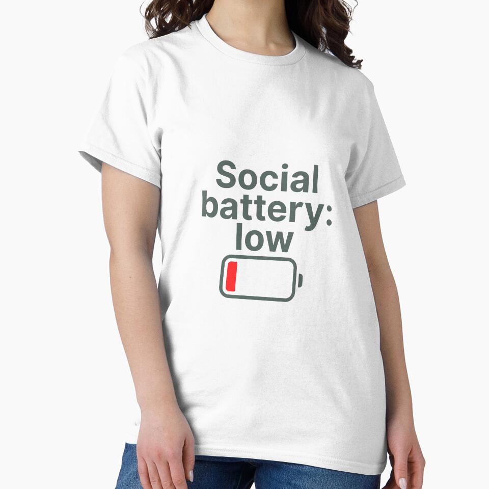 Social Battery Low Introvert Meme Quote T-Shirt by rafmv