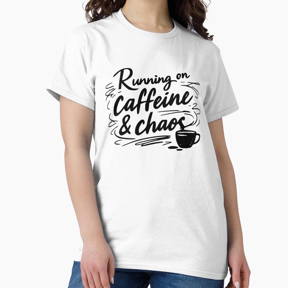 Running on Caffeine and Chaos Funny Quote Sticker – Coffee Lover Humor Design, Chaos Life Aesthetic, Work Hustle Energy Gift by VectorJoy