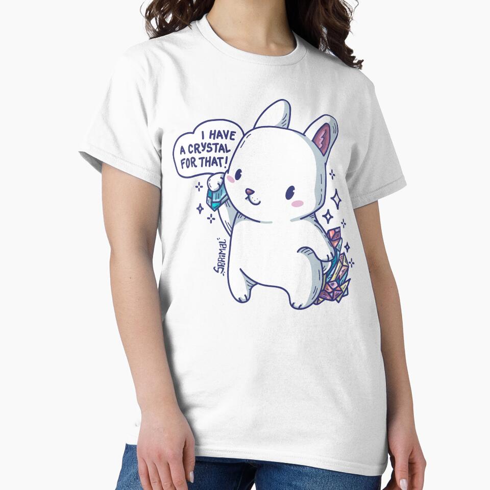 Kawaii rabbit with Crystals saying "I have a crystal for that" by SPIRIMAL