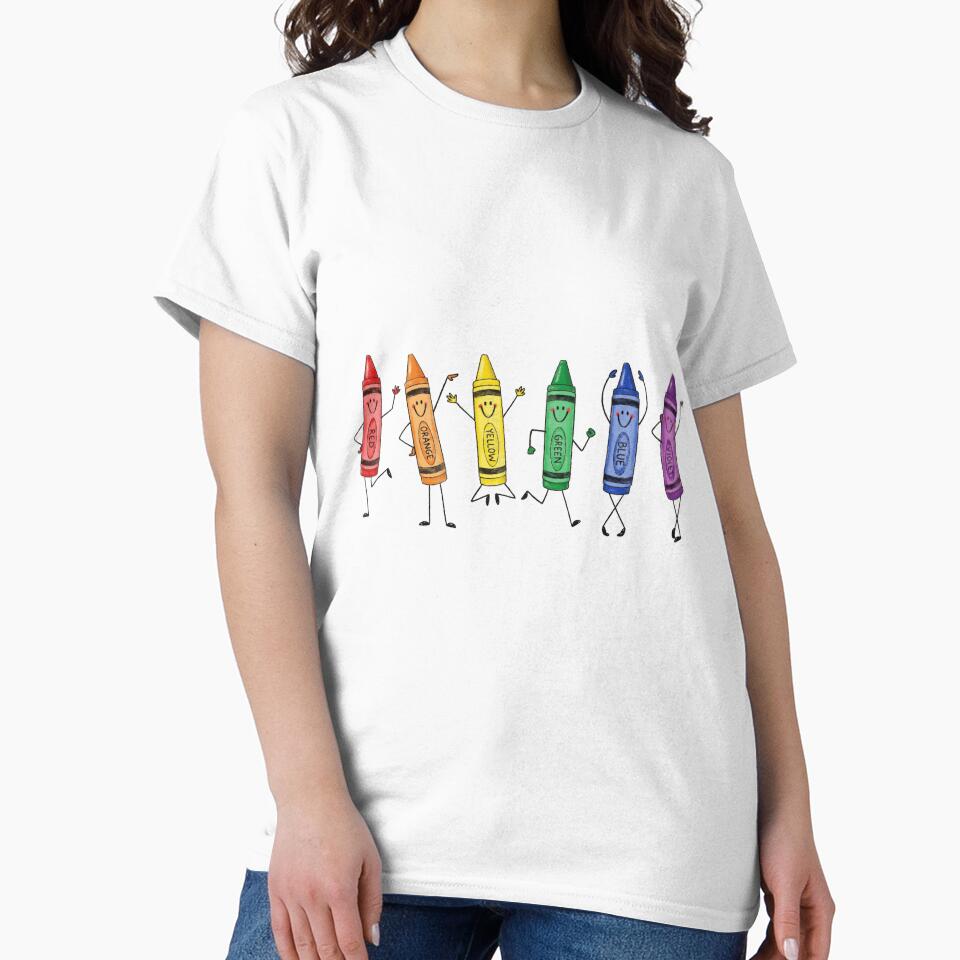 Dancing Rainbow Crayons Preschool Doodles Back to School Teacher Kindergarten by Thread&Fable
