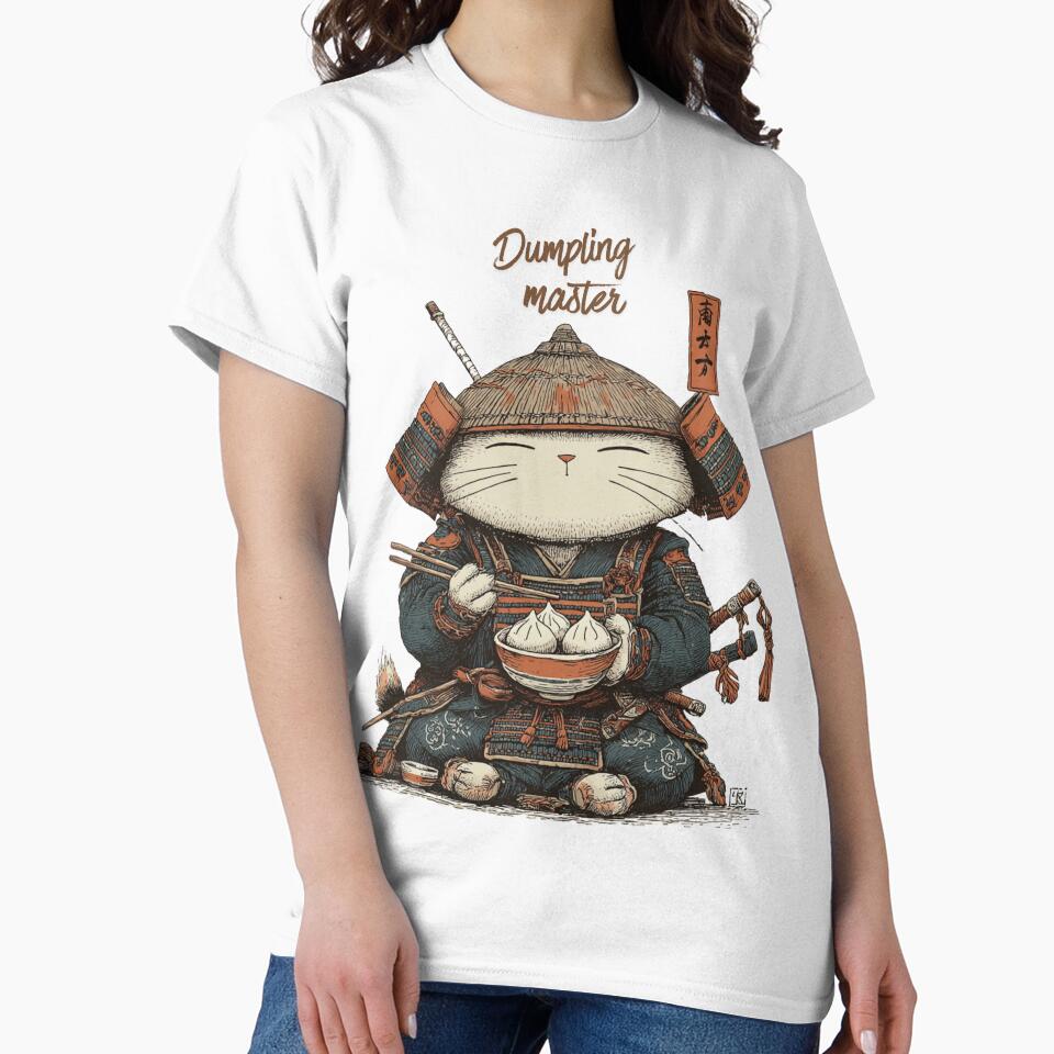 Dumpling Master – Cute Samurai Cat Eating Dumplings Kawaii Design by De Aqui y de Alla Studio