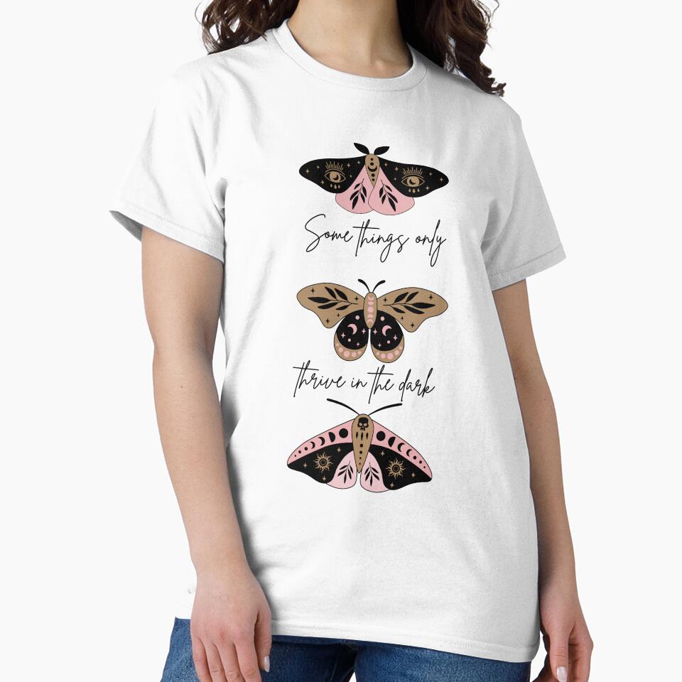 Thrive in the Dark – Mystical Moth Mental Health Design - Black Text by thistledewcraft