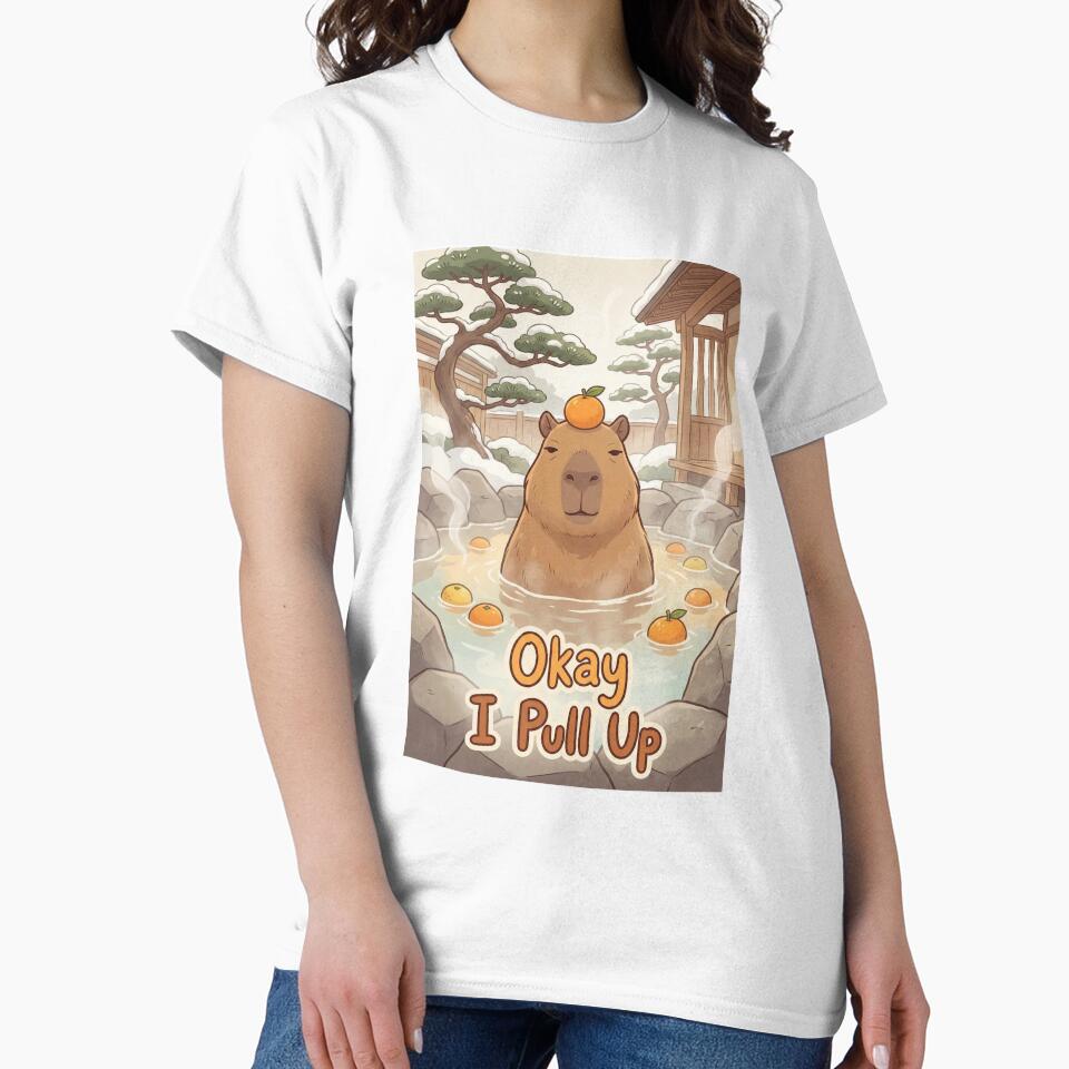 Funny Capybara Onsen One Line Art - "Okay I Pull Up" Minimalist Aesthetic by NonditStudio