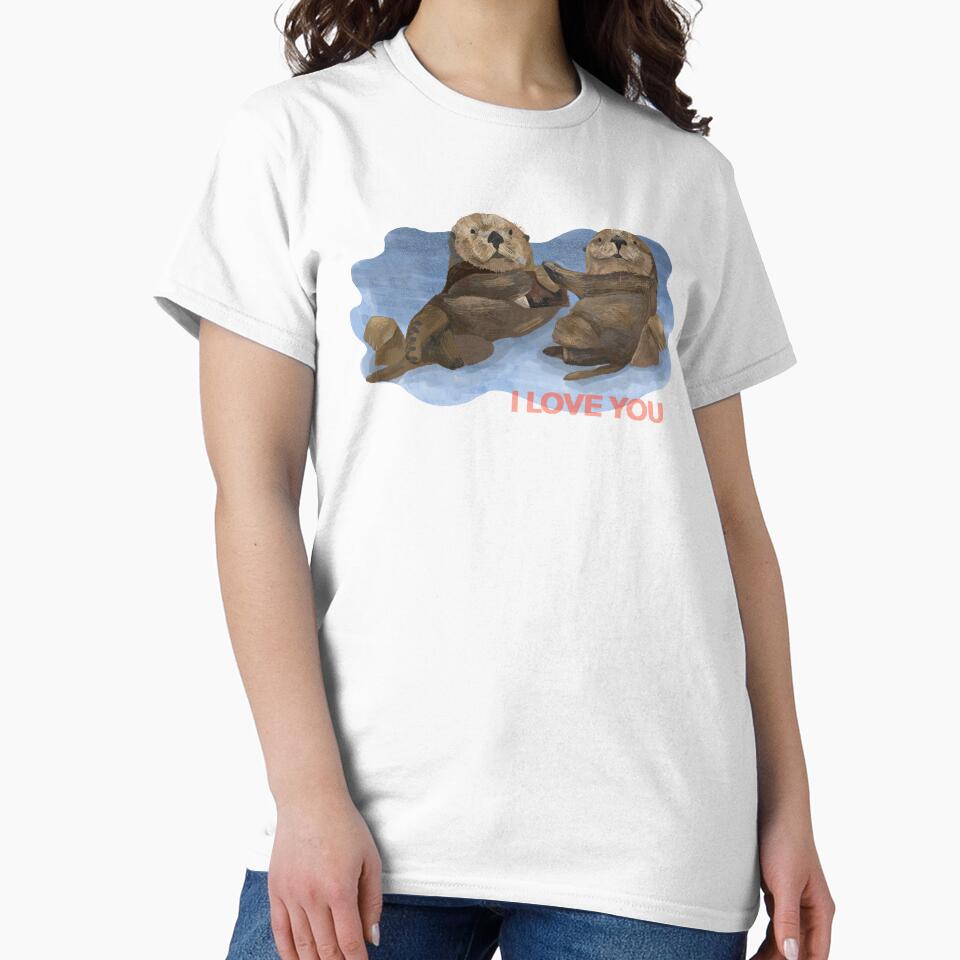 I love you otters holding hands by PeachCatDesigns
