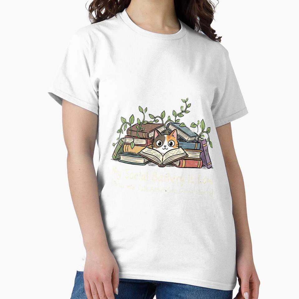 My Social Battery Is Low | Funny Introvert Cat, Books & Plants by blakfrog
