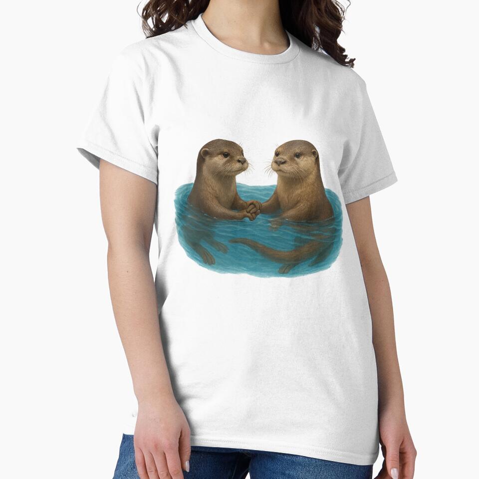 Realistic Digital Drawing - Otters Swimming and Holding Hands by visualvibesss