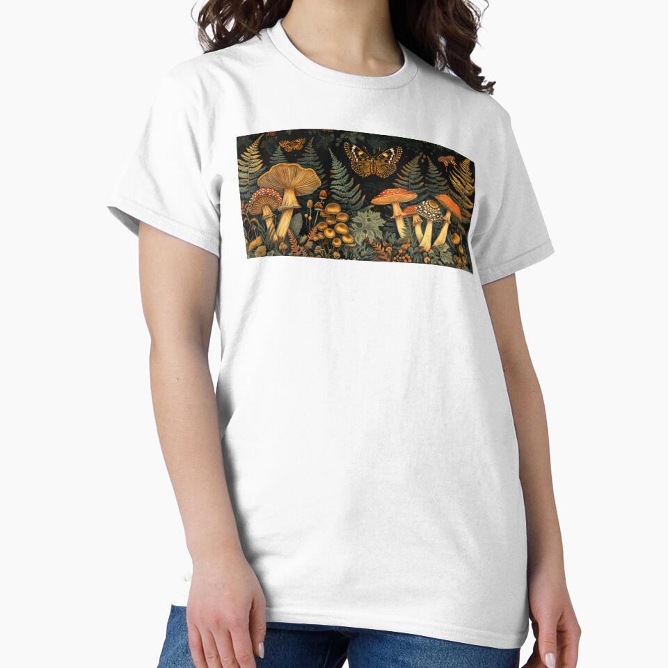 Whimsical mushrooms and fern in a forest at night. by MargaretWiktor