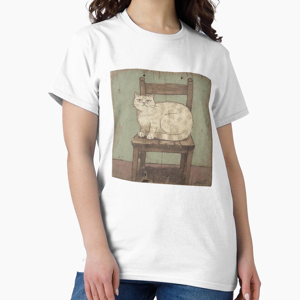 Annoyed Chonky Cream Cat Refusing to Share the Chair Folk Art by PictorialWhimsy