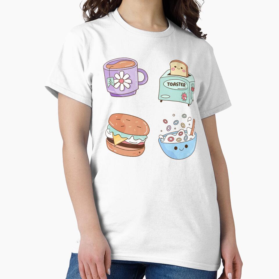 Perfect Breakfast Kawaii Illustration, Set of 4 Cute Kawaii Designs by OFMdesigns