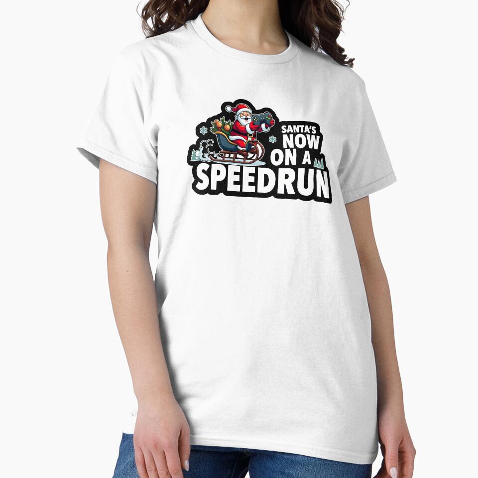 Cute Gaming Santa Is on a Speedrun - Funny Christmas Gamer Quote Design (White text version) by SlightlyUnreal