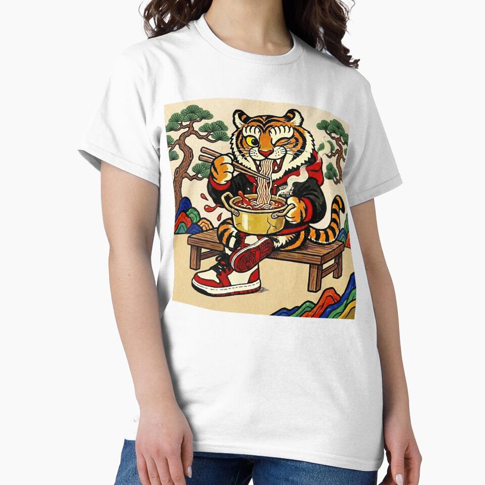 Hip-Bum: Korean Folk Art Tiger Eating Ramen by DimensionV Studio