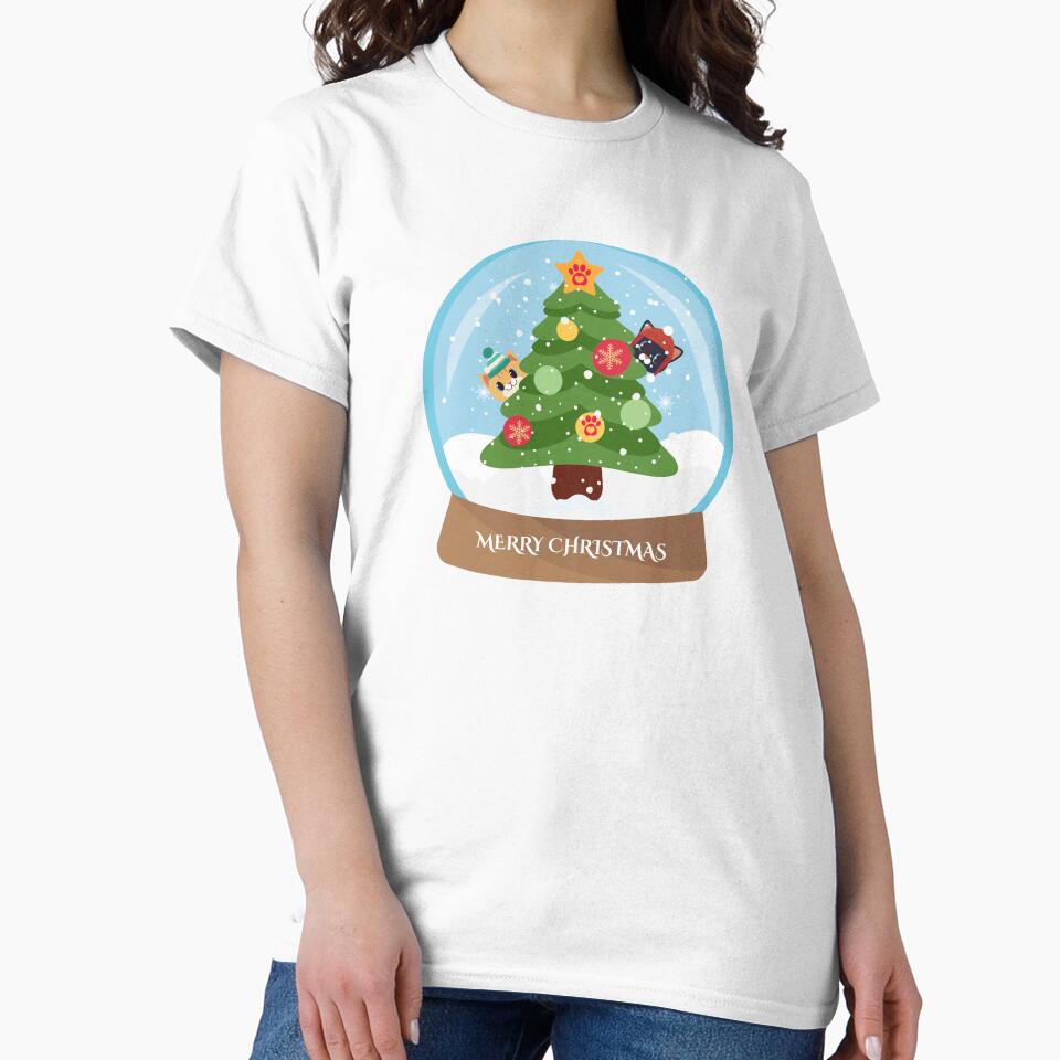 Merry Christmas Cats in the Snow Globe with Christmas Tree Ginger Cat Black Cat by forthecatssake