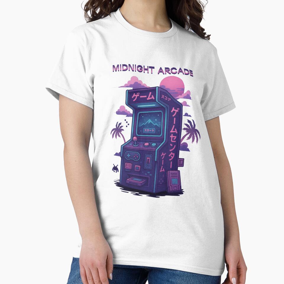 Midnight Arcade – Vaporwave Neon Japanese Arcade Machine Illustration by drawlinershop