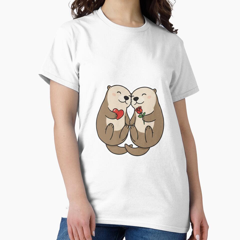 Significant Otters - Two Otters Holding Hands with a Heart and a Rose by CosmicCutouts