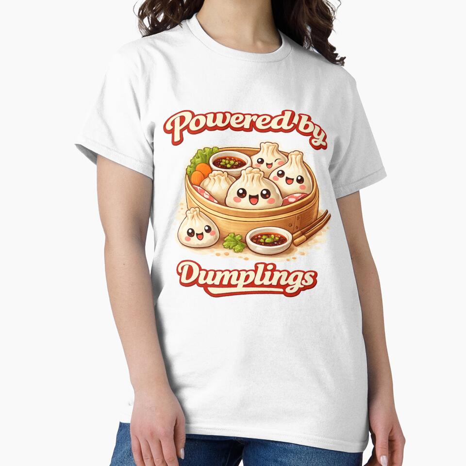 Powered by Dumplings – Cute Dumpling Graphic Tee | Kawaii Food Lover Shirt by Purdiole-art