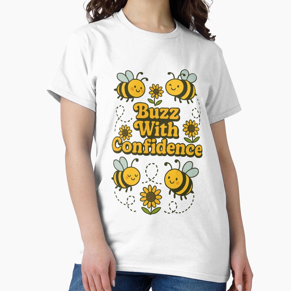 Buzz With Confidence Cute Bee Positivity Motivational Design by inkoutninja
