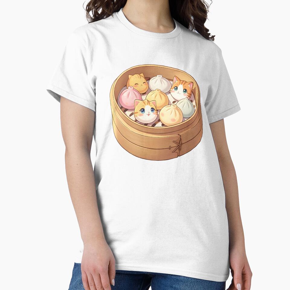 Kawaii Cat Dumplings in Bamboo Steamer – Cute Anime Food Illustration by EmeraldeaArt