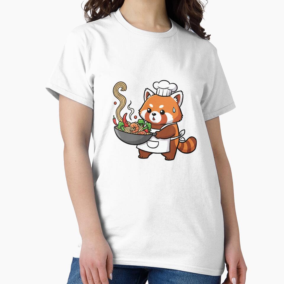 Red Panda Chef Cooking Spicy Noodle Wok by nilkbv