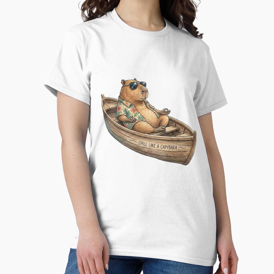 Chill Like a Capybara | Cool Funny Animal in Boat Watercolor by Pixeloom Store