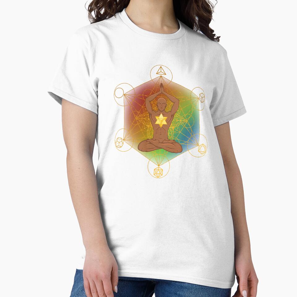 Sacred Geometry Meditating Man with Merkaba | Rainbow Chakra Spiritual Art by MJ Koldewyn