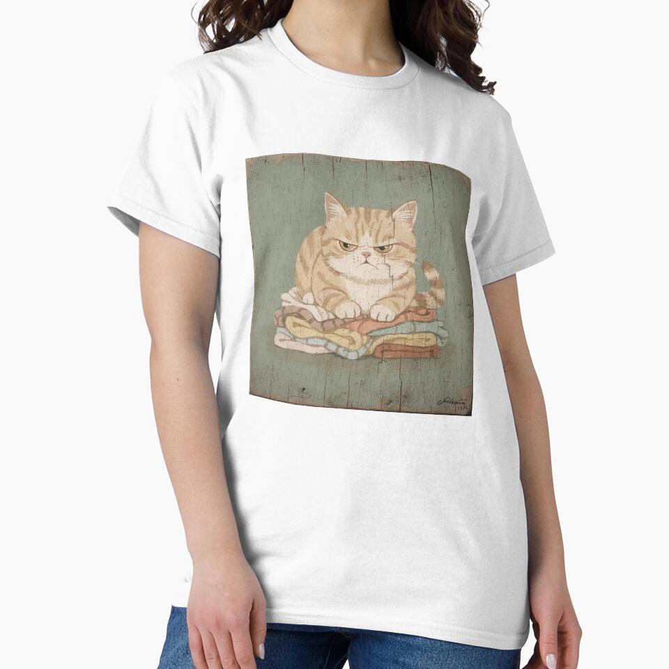 Grumpy Cream Tabby Loaf Guarding the Warm Laundry Folk Art by PictorialWhimsy