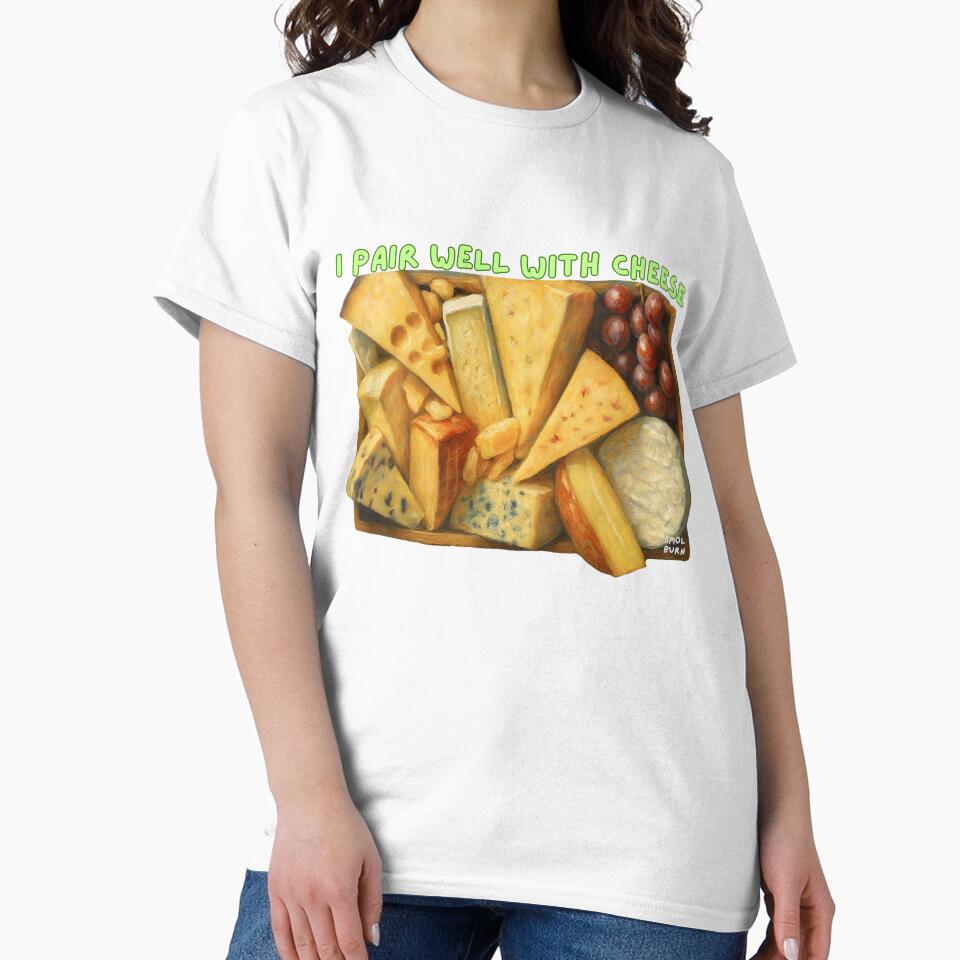 I Pair Well With Cheese Shirt | Cheese Lover Gift | Foodie Art Tee | Wine & Cheese Funny Saying | Painted Cheese Pun Tote Mug Print by smolburndesign