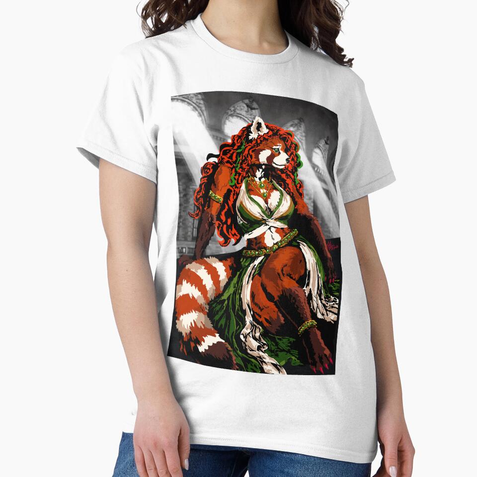 Seated Red Panda in Green & White by KlakkDrawsStuff