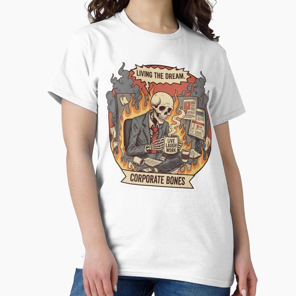 Living The Dream Skeleton – Corporate Burnout Comic Style by Appolishop