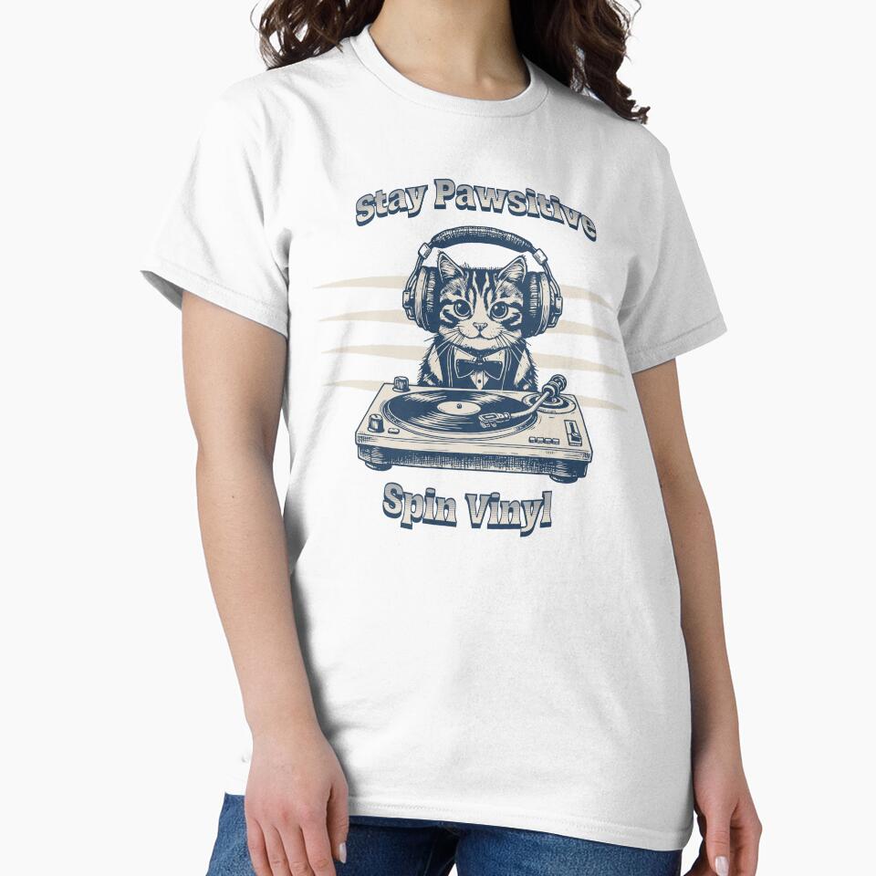Stay Pawsitive Spin Vinyl – Cute DJ Cat Music Lover Design by Sachie's Studio