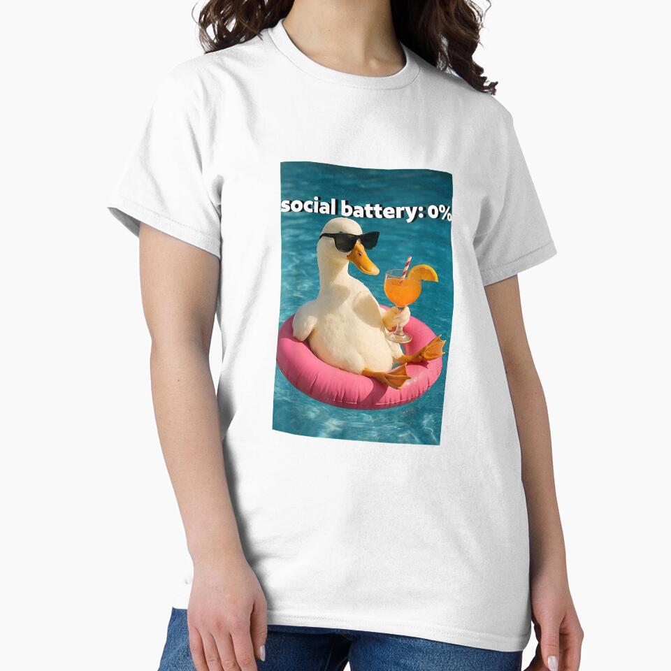 Social Battery 0 Funny Goose Introvert Low Energy Humor T-Shirt by gidget-gadget