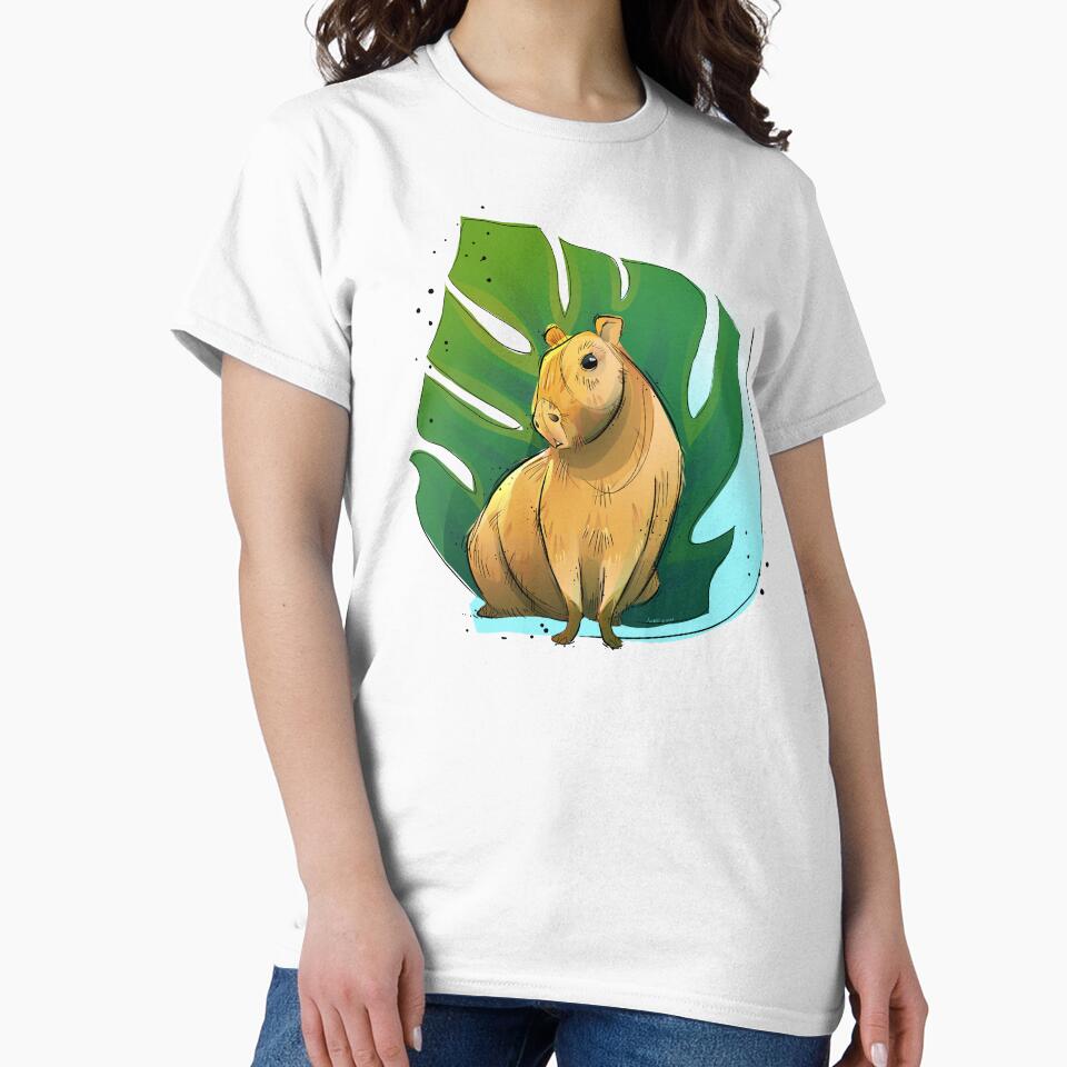 Capybara and Monstera Leaf by jenniferLoree