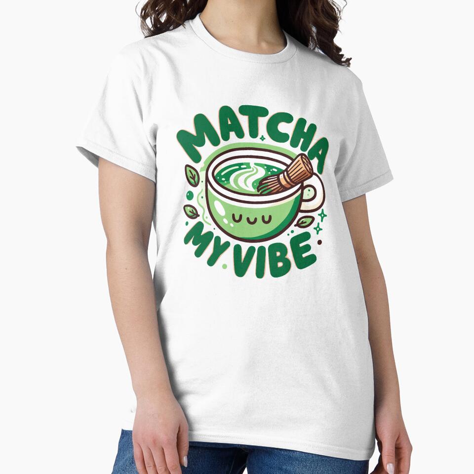 Matcha My Vibe Whimsical Matcha Tea Cartoon by divinedeco1925