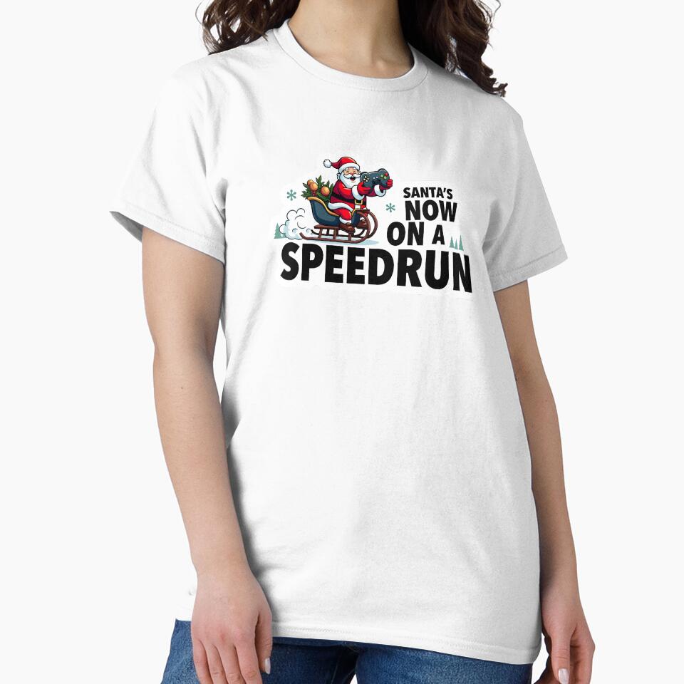 Cute Gaming Santa Is on a Speedrun - Funny Christmas Gamer Quote Design (Black text version) by SlightlyUnreal