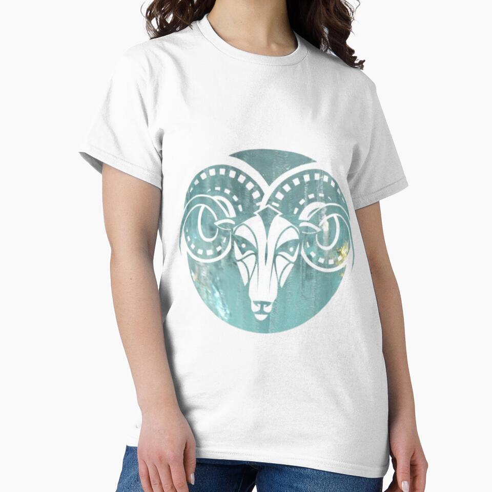 Aries Zodiac Symbol Silhouette Design With March Birthstone Aquamarine Background by TacoRose